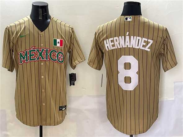 Men%27s Mexico #8 Enrique Hernandez Tan 2023 World Baseball Classic Stitched Jersey
